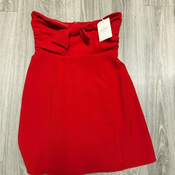 NWT Sezane Odine tie front strapless dress 10 - Picture 2 of 5
